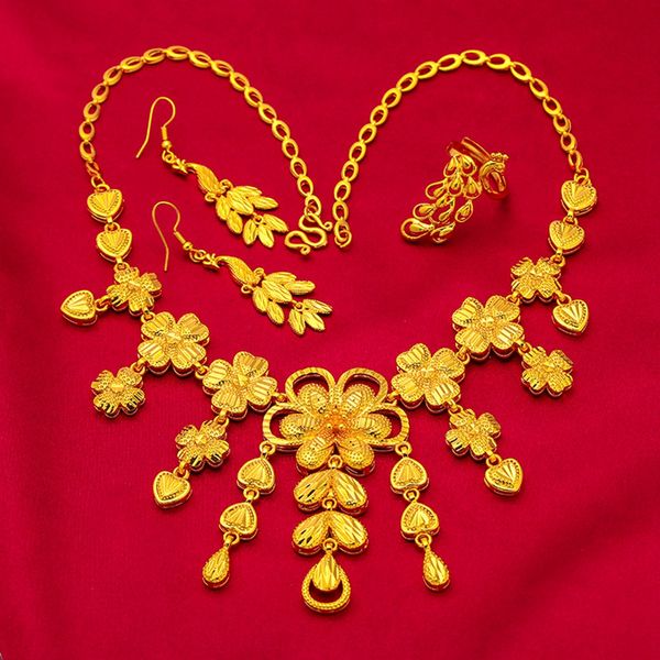 

women wedding bridal jewelry set 18k yellow gold filled phoenix luxury lady pendant necklace earrings ring set gift, Slivery;golden