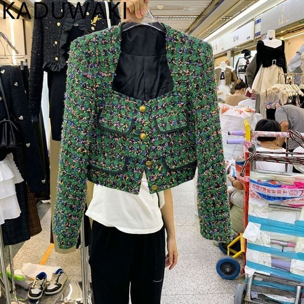 

women's jackets autumn winter 2023 sqaure neck tweed jacket women vintage elegant small fragrant short coat french style chic fashion, Black;brown