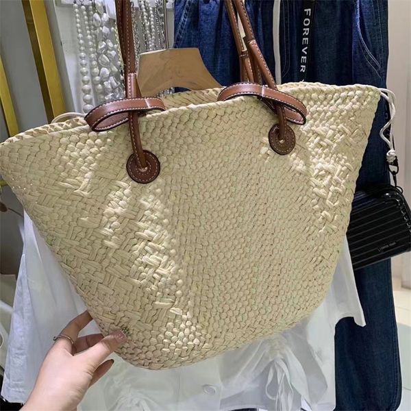 

fashion l straw woven shoulder bags for summer beach bag shopping tote bag 48x25cm