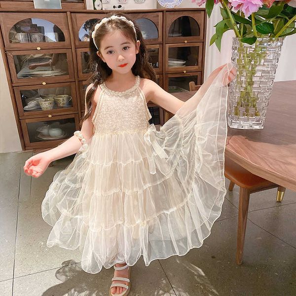 

girl's dresses sleeveless summer baby girl costume princess kids girl elegant dress pearls round neck lace princess clothes children me, Red;yellow