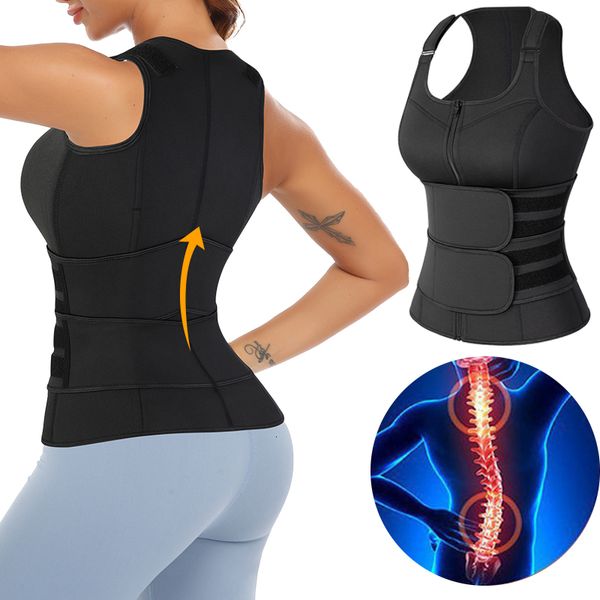 

back support women adjustable posture corrector strap shoulder lumbar waist spine brace pain relief orthopedic belt 230307, Black;blue