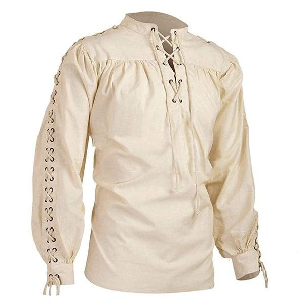 

men's casual shirts gothic men shirts renaissance long sleeve fashion bandage solid thin spring bandage long sleeve medieval shirt casu, White;black
