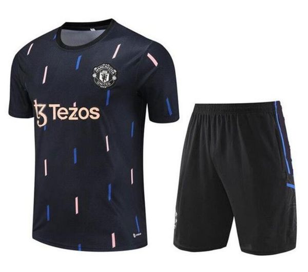 

22/23 manchester sancho short sleeve training suit uniteds men kids f. de jong ronaldo chandal training fernandes rashford utd short sleeve, Black