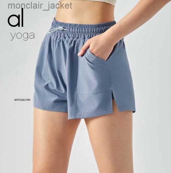 

designer alos yoga sports shorts women's split anti-walk light drying pocket fitness pants yoga loose pants, White;black