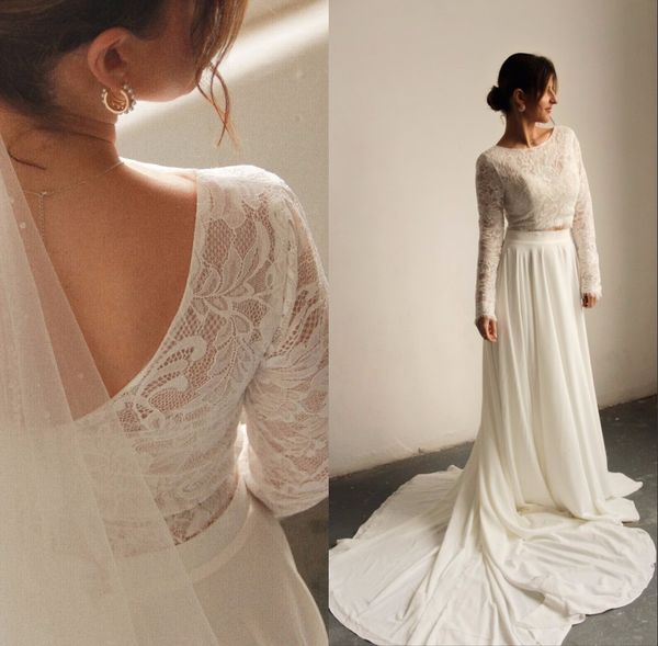 

bohemina wedding dresses 2 pieces wedding dress set long sleeves lace with chiffon bridal gowns 2023 boho, White
