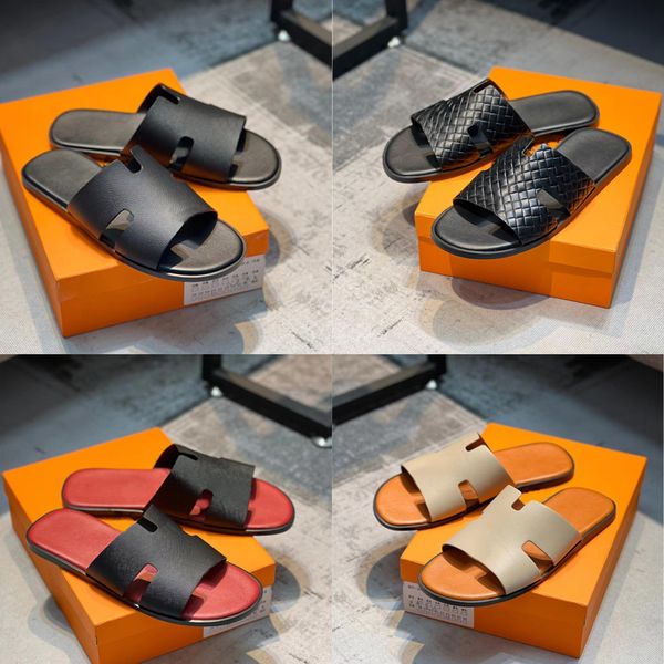

men slippers flats designer genuine leather sandals summer izmir flip flop heritage calfskin sandal for man woman lazy large beach casual sl, Black