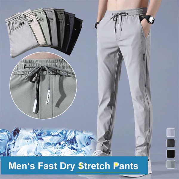 

men's pants mens fast dry stretch pants solid color midwaist loose breathable straightleg casual pants thin quickdrying sports pants z0, Black