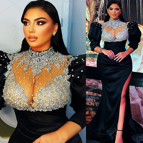 

2023 arabic aso ebi black mermaid prom dresses lace beaded crystals evening formal party second reception birthday engagement bridesmaid gow