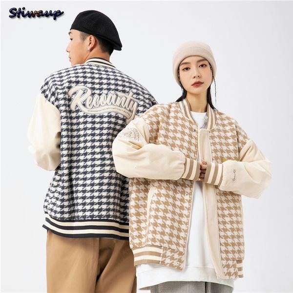 

men s jacket s houndstooth oversize zipper jacket patchwork stylish crewneck high street casual coats for women fall 230307, Black;brown