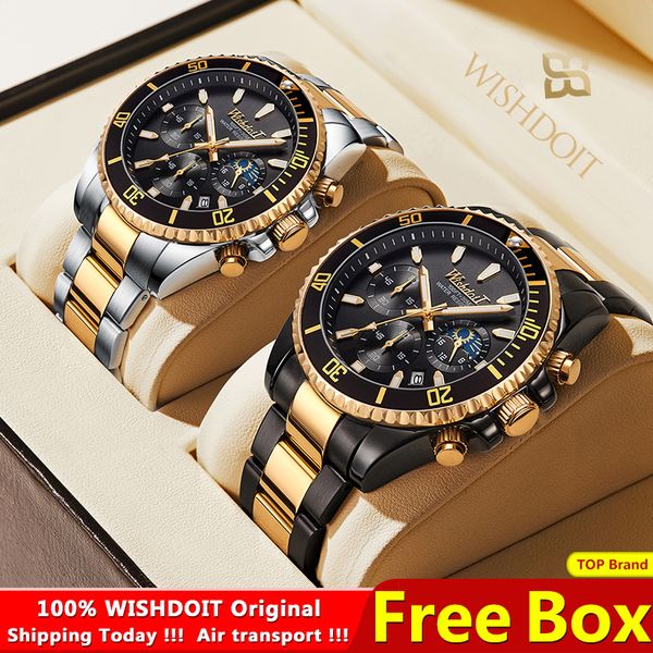 

wristwatches 100%original doit watch for men brand waterproof sports stainless steel chronograph fashion luxury 230307, Slivery;brown
