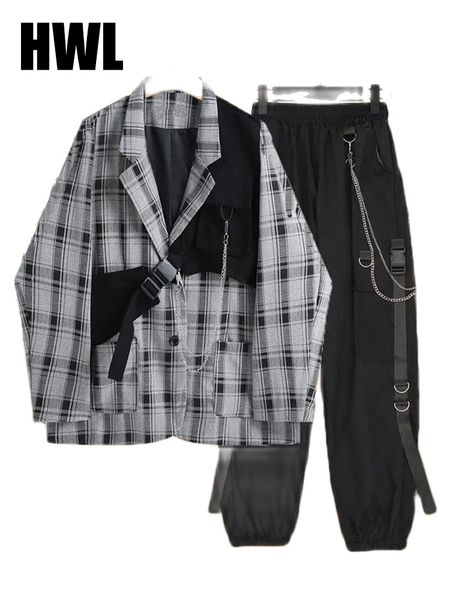

women s two piece pants autumn 3 suits streetwear loose plaid vest jacket chain cargo women 230307, White