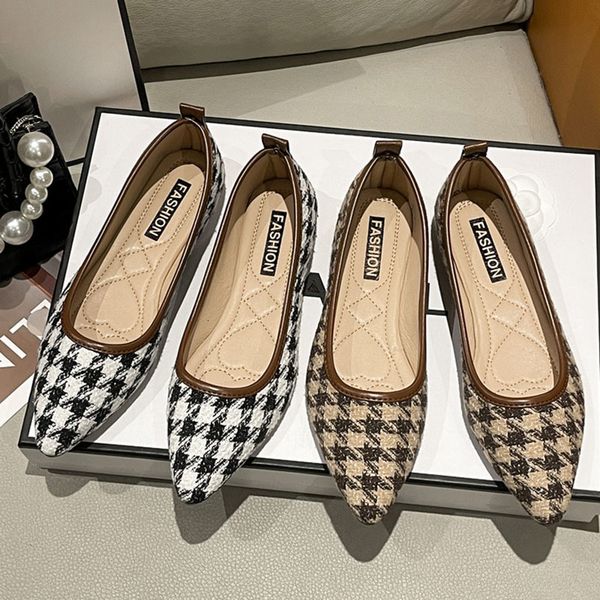 

dress shoe's flats pointed toe boat shoes plaid ballet soft slip on ladies shallow zapatos mujer spring autumn 1237n 230307, Black