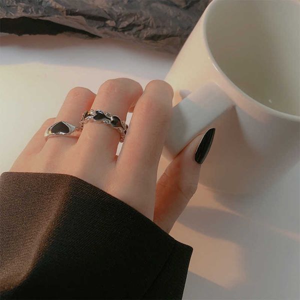 

band rings harajuku punk rings set black silver heart cool gothic geometric new ins style vintage jewelry gift for girls women aa230306