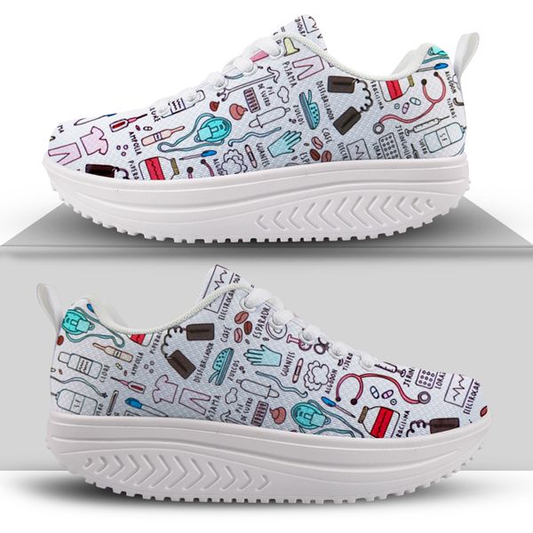 

dress shoes instantarts pink women leisure platform cute cartoon nurse pattern lace up girls height increasing zapator de mujer 230307, Black