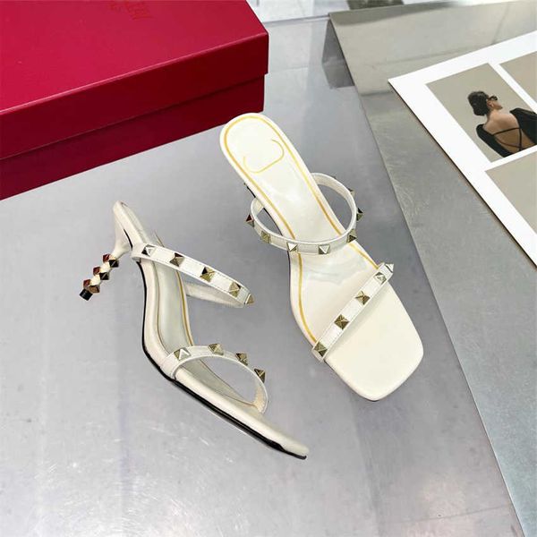 

luxury leather summer popular women sandals valentinolies brand business dress wedding party es high heels shoe casual flat ezp5, Black
