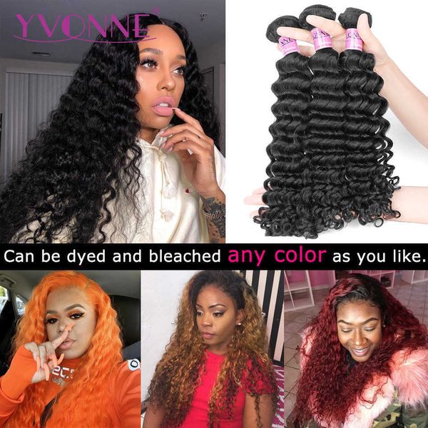 

wig caps yvonne brazilian deep wave virgin hair 14 bundles human hair weave bundles natural color, Black;brown