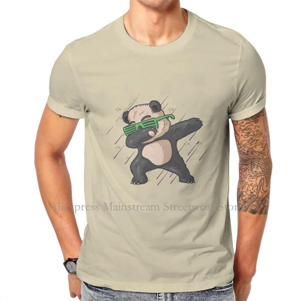 

t-shirts men's t cute little panda with glasses dabbing dance graphic 2023 printing streetwear leisure shirt men short sleeve sp33, White;black