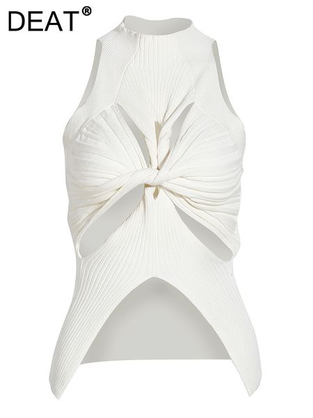 

women's tanks camis deat summer women's knitted fashion high collar hollow out kink sleeveless solid color tank female 17a849 23, White