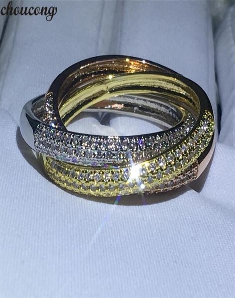

choucong 3in1 finger ring sets pave setting 5a zircon cz 925 sterling silver engagement wedding band rings for women jewelry2341352, Slivery;golden