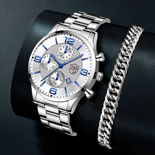 

wristwatches relogio masculino mens business watches luxury stainless steel quartz wrist watch male silver bracelet calendar luminous clock, Slivery;brown