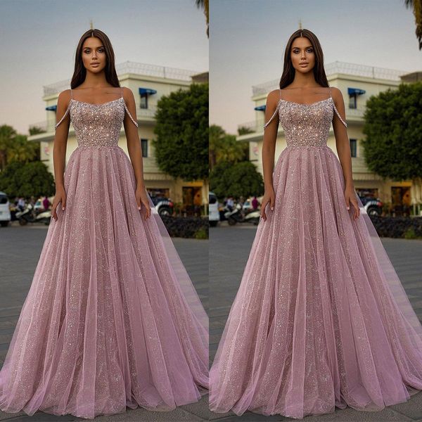 

pink a-line prom dresses sleeveless bateau spaghetti straps appliques sparkly sequins floor length celebrity evening dresses bridal gowns pl, Black