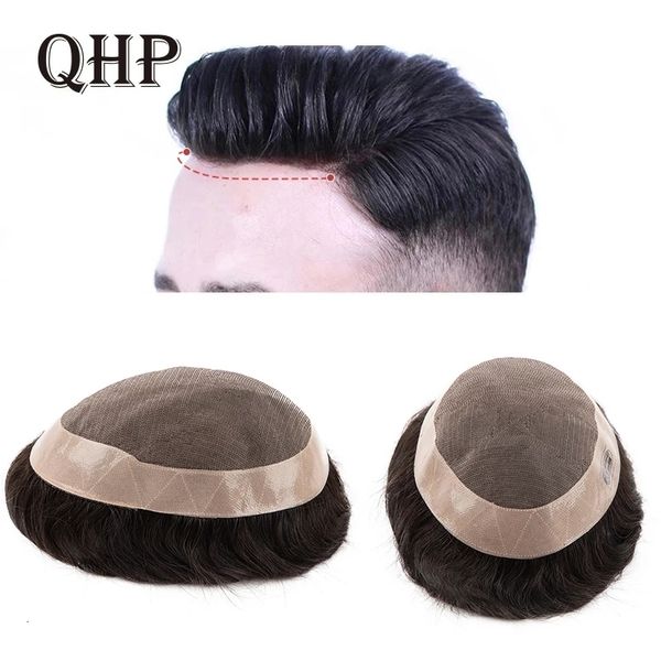 

men's children's wigs men hair toupee fine mono men's wig durable capillary prosthesis 6inch handmade mens wigs human hair tu, Black