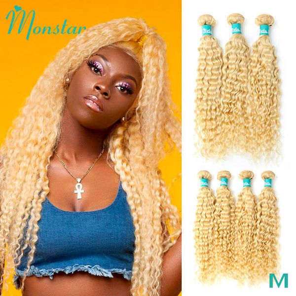 

wig caps monstar 134 613 blonde color weave hair bundle brazilian deep wave bundle remy human hair extension 8 30 inch j230306, Black;brown