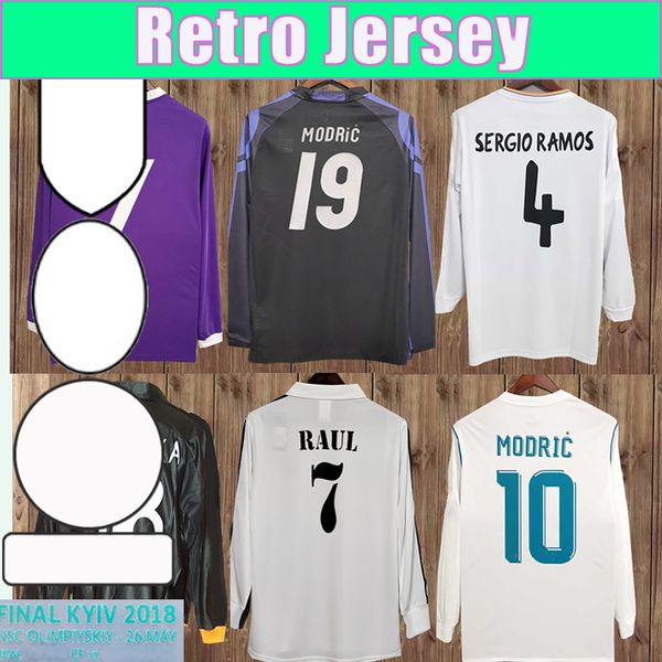 

01 02 mens retro long sleeve soccer jerseys 16 17 18 raul ronaldo zidane benzema sergio ramos football shirts uniforms, Black;yellow