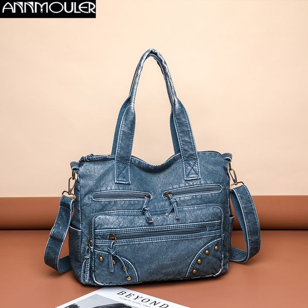 

evening bags annmouler fashion bag for women vintage soft pu leather handbags large capacity tote bag many pockets messenger bag sac 230307