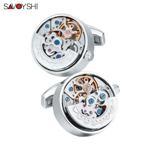 

cuff links savoyshi functional watch movement links for mens shirt steampunk mechanical gears brand jewelry 230307, Silver