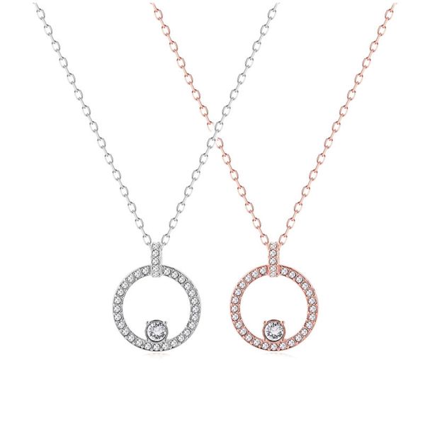 

classic round necklace with crystal elements female casual everything full drill pendant clavicle chain source wholesale, Silver
