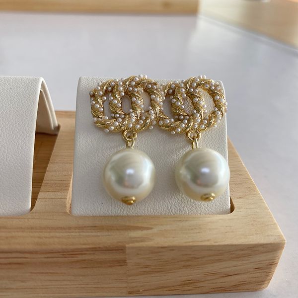 

golden small pearl earrings channel pearl diamond drop gold earrings designer for woman fashion brand silver wedding earings with logo never, Golden;silver