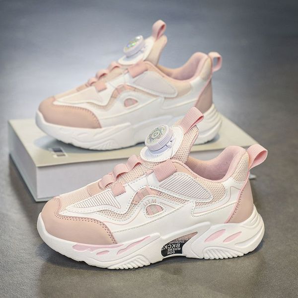 

2023 fashion ale children's shoes pink gray red black green spring rotating button breathable mesh outdoors shoes sneakers color115, White;red