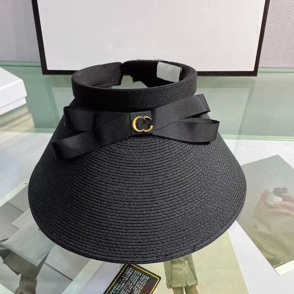 

new metal clasp g letter empty hat fashion bow versatile straw braid no hats summer travel 5dzb, Blue;gray