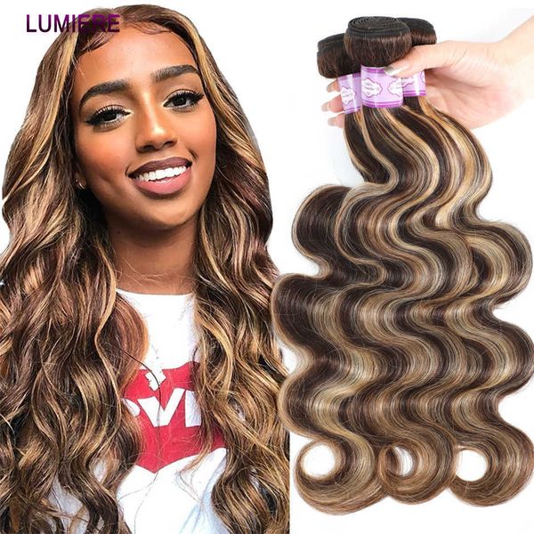 

wig caps p427 highlight body wave bundles ombre colored human hair weave bundles extensions blonde brazilian weave 1 3 4pcs remy hair, Black;brown