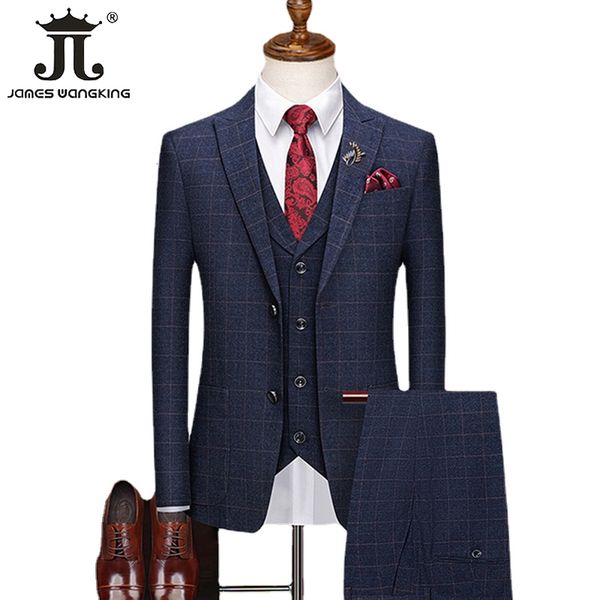 

men's suits blazers 10 colors 5xl blazer and vest and pants boutique fashion plaid retro business mens suit groom wedding show party sh, White;black