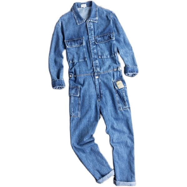 

men's jeans japan and south korea fashion tooling denim overalls men's fall winter suit loose casual all in one work clothes 23030, Blue
