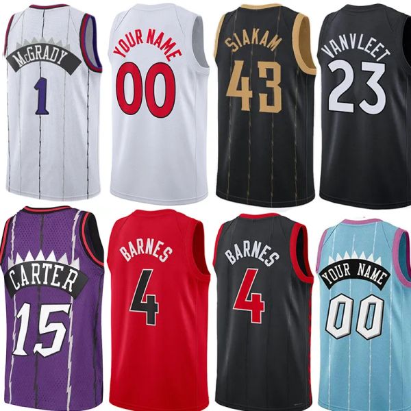

men scottie 4 barnes tor basketball jerseys og 43 pascal siakam 3 anunoby 23 fred vanvleet tracy 1 mcgrady 15 vince carter retro jersey 33, Black;red