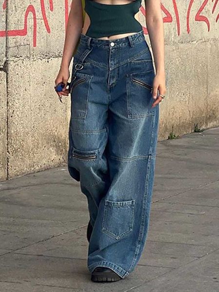 

women's jeans fashion baggy long for women designer casual y2k streetwear pants clothes cool vintage cargo lady solid 230306, Blue