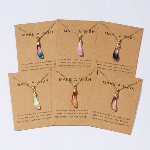 

fashion make a wish gift card pendant necklace drop-shaped opal necklaces jewelry accessory for women, Silver