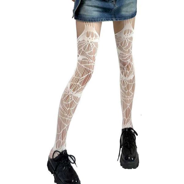 

silk stockings lace women punk fishnet pantyhose harajuku irregular hollow out geometric pattern suspender tights thigh high stockings, Black;white