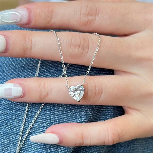

fashion luxurious jewelry 925 sterling silver heart designer necklace woman white 5a zirconia diamond choker necklaces for friends valentine