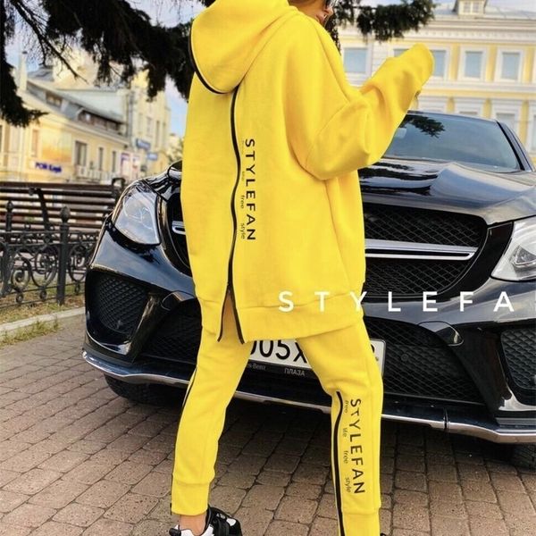 

women's two piece pants tracksuit women set loose back zipper long hoodies autumn thin sportswear pullover streetwear joggers 230306, White