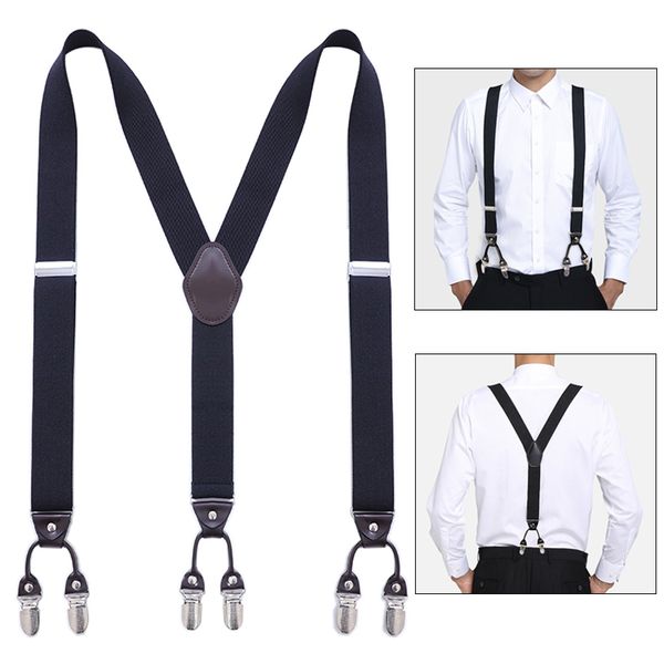 

suspenders vintage for men wedding party formal casual 35cm wide y shape 6 clips adjustable elastic trouser braces strap belt 230307, Black;white
