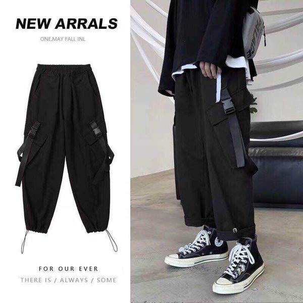 

men's pants men's streetwear pants ankle banded black cargo pants mens joggers spring male loose capri hiphop fashion casual trous