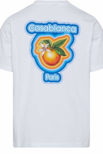 

casablanca orange gradient print cotton classic fashion t shirt men and women loose versatile short-sleeve tee, White;black