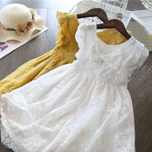 

girl's dresses summer girl white flower dress kids embroidery floral birthday party clothes 3-8 year toddler girl bow ruffle sleeve cas, Red;yellow