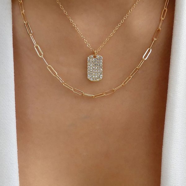 

gold-plated crystal pendant necklace fashion bold line diamond street svintage sweater chain woman, Silver