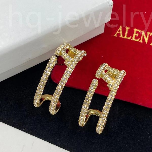 

2023 pearl diamond 14k white gold large design women's earrings letter v earrings charm8, Golden;silver