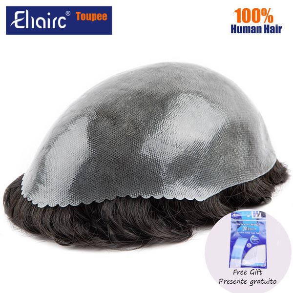 

men's children's wigs male hair prosthesis 0.08mm knotless pu 7.5inch toupee men durable wigs for men 100% human hair system unit, Black
